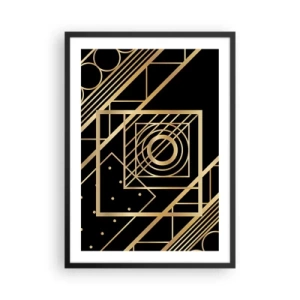 Poster in einem schwarzem Rahmen - Goldene geometrische Muster auf schwarzem Hintergrund im Art-Deco-Stil - 50x70cm - Goldene Geometrie - Moderne Wanddekoration für Wohnzimmer und Schlafzimmer ARTTOR