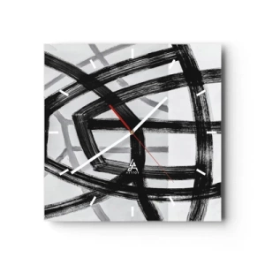 Wanduhr - Glasuhr - Schwarz-weiße abstrakte Linien, die sich auf hellem Hintergrund kreuzen - 30x30cm - Bautiefe - Moderne Wanddekoration für Wohnzimmer und Schlafzimmer ARTTOR