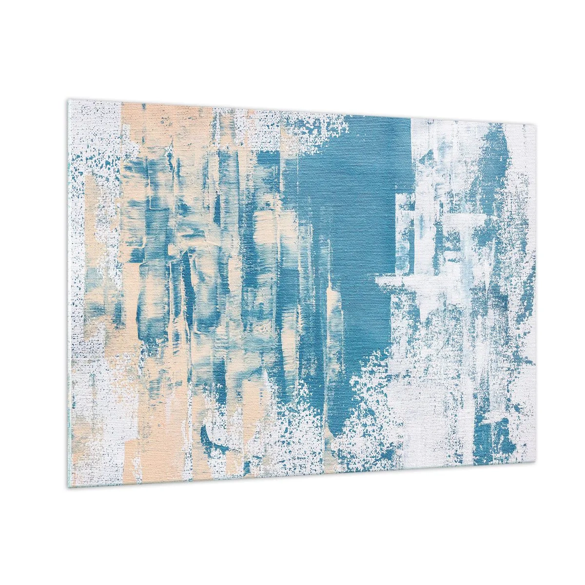 Glasbild - Bild auf glas - Abstraktion in Blau und Beige mit Pinselstruktur - 100x70cm - Durch einen Eiszapfen - Moderne Wanddekoration für Wohnzimmer und Schlafzimmer ARTTOR