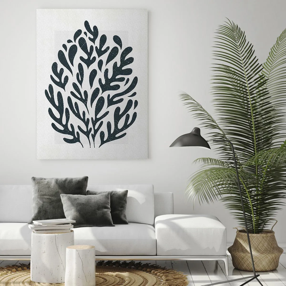 Glasbild - Bild auf glas - Dunkles abstraktes Blattmotiv auf hellem Hintergrund - 80x120cm - Formen der Natur - Moderne Wanddekoration für Wohnzimmer und Schlafzimmer ARTTOR