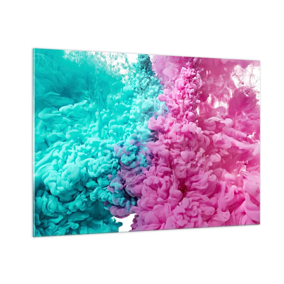 Glasbild - Bild auf glas - Bunte Tintenwolken in Pink und Türkis - 100x70cm - Letzte Begegnung - Moderne Wanddekoration für Wohnzimmer und Schlafzimmer ARTTOR