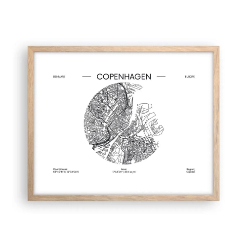 Poster in einem Rahmen aus heller Eiche - Anatomie von Kopenhagen - 50x40 cm