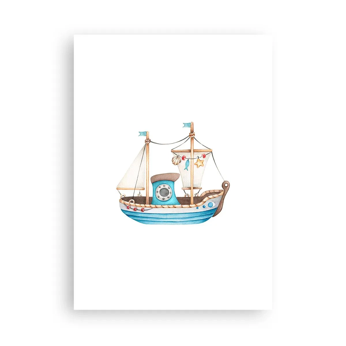 Poster - Aquarellschiff in Pastelltönen von Blau und Beige - 50x70cm - Ahoi, Abenteuer! - Moderne Wanddekoration für Wohnzimmer und Schlafzimmer ARTTOR