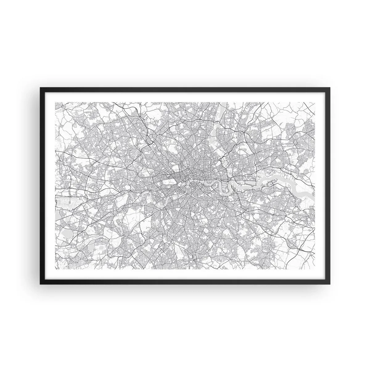 Poster in einem schwarzem Rahmen - Karte des Labyrinths von London - 91x61 cm