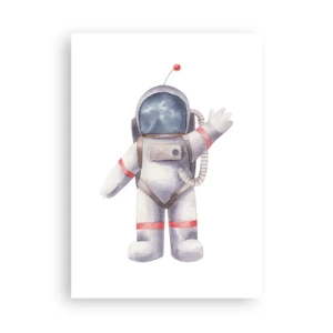 Poster - Aquarell-Astronaut winkt im Weltraum - 50x70cm - Bis dann! - Moderne Wanddekoration für Wohnzimmer und Schlafzimmer ARTTOR