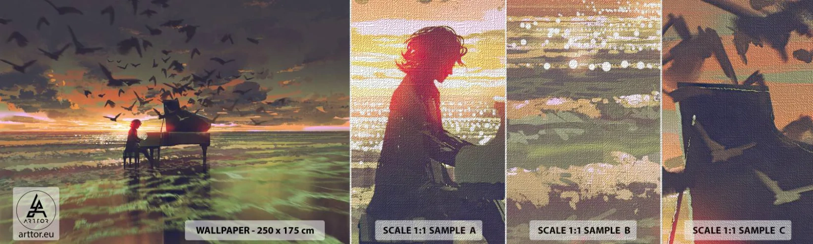 Fototapeten Muster Premium Canvas - Konzert für Klavier und Wellen - Abstraktion, Klavier, Musik - 100x30 cm