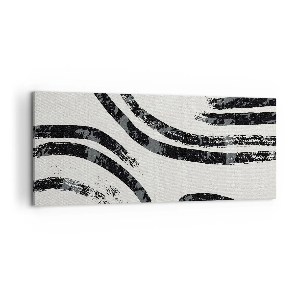 Bild auf Leinwand - Leinwandbild - Schwarz-weiße abstrakte Linien auf hellem Hintergrund - 120x50cm - Bei Hälfte angehalten - Moderne Wanddekoration für Wohnzimmer und Schlafzimmer ARTTOR