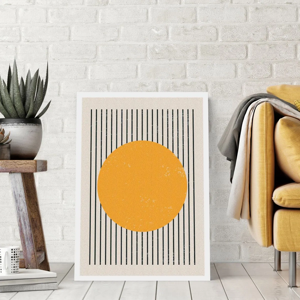 Poster - Geometrische Komposition mit orangefarbenem Kreis und Linien - 50x70cm - Die Kraft der Einfachheit - Moderne Wanddekoration für Wohnzimmer und Schlafzimmer ARTTOR