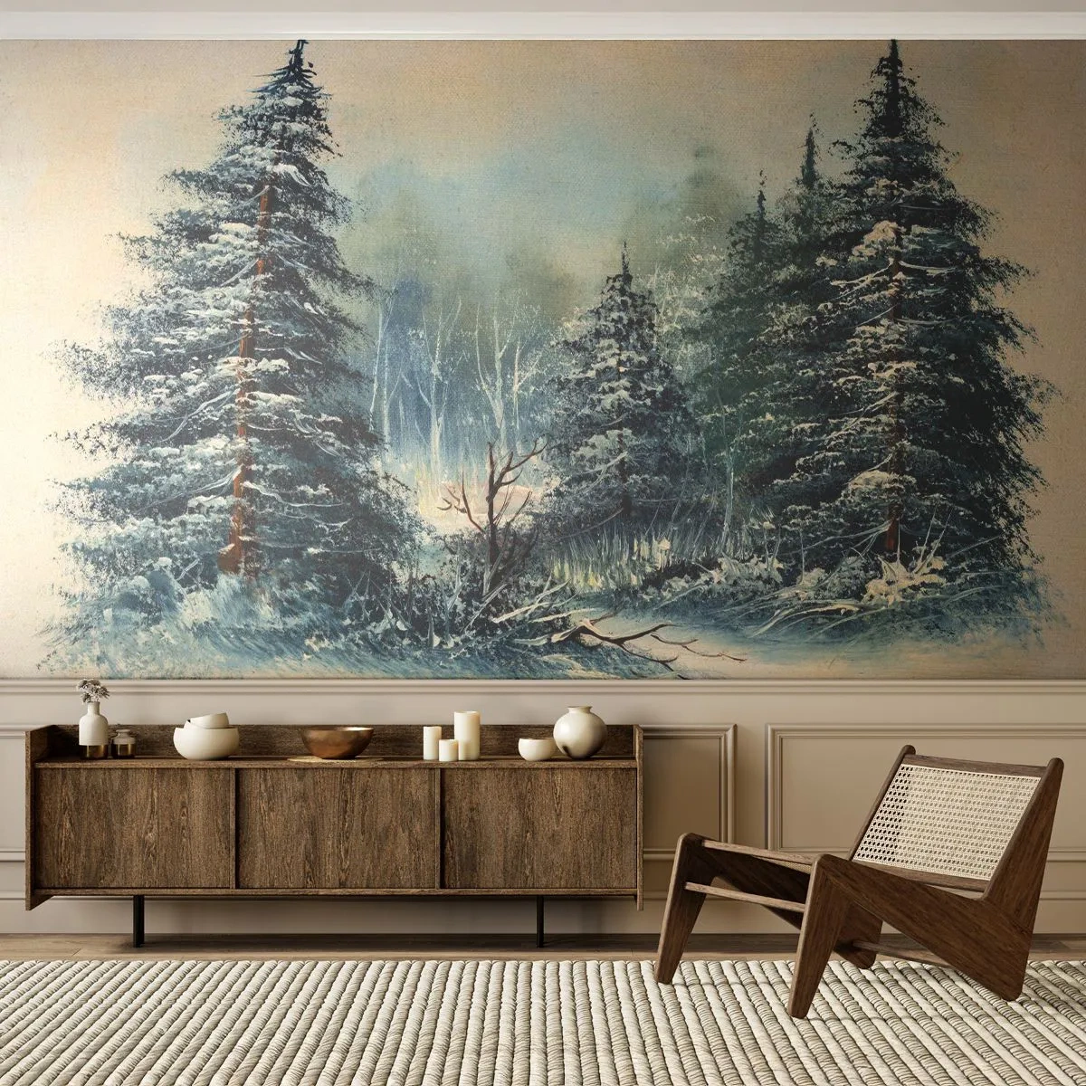 Fototapete Premium Sand - Bereit für Weihnachten - Landschaft, Wald, Natur - 150x105 cm
