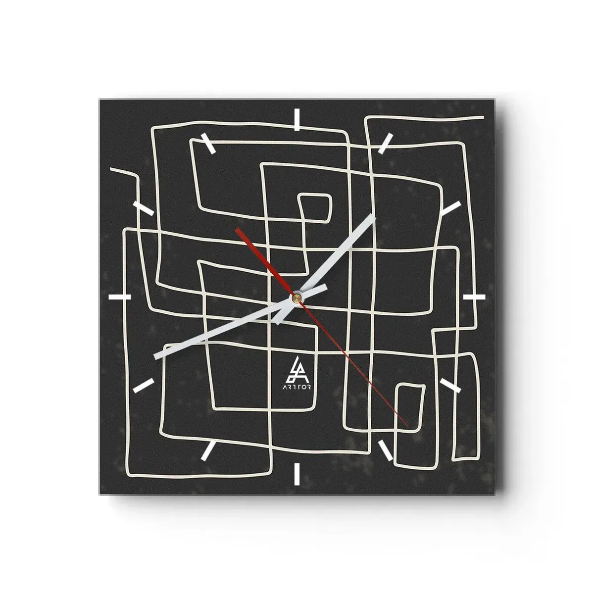 Wanduhr - Glasuhr - Abstraktes geometrisches Muster auf dunklem Hintergrund - 30x30cm - Nicht so einfach - Moderne Wanddekoration für Wohnzimmer und Schlafzimmer ARTTOR