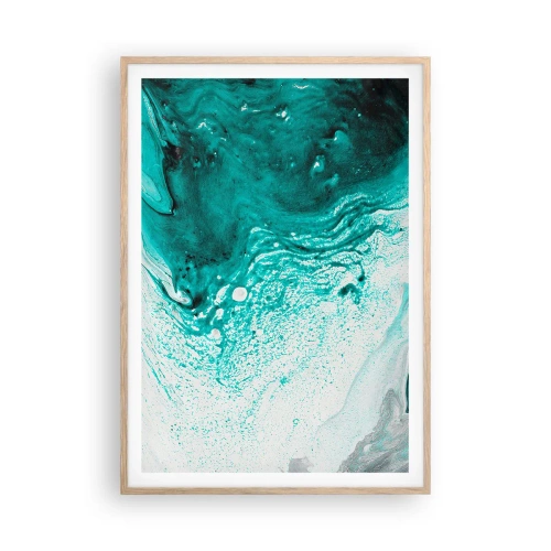Poster in einem Rahmen aus heller Eiche - Verschmelzen in Weiß und Türkis - 70x100 cm