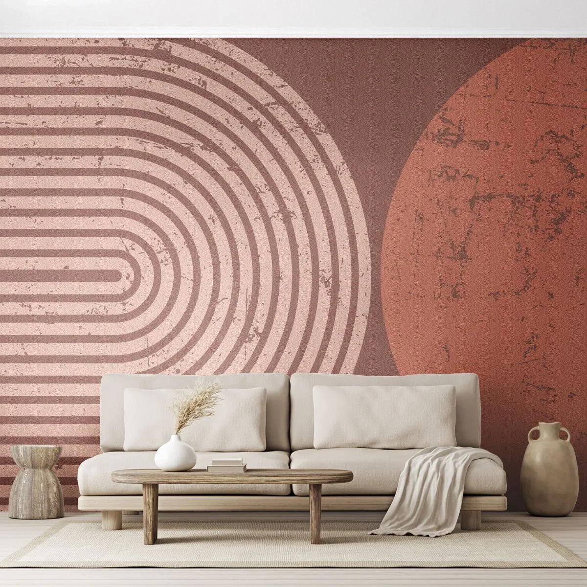 Fototapete Premium Canvas - Geometrische Muster in Terrakotta-Tönen auf Vintage-Hintergrund - 100x70cm - Enge Beziehung - Moderne Wanddekoration für Wohnzimmer und Schlafzimmer ARTTOR