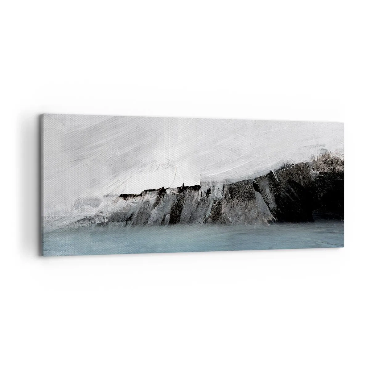 Bild auf Leinwand - Leinwandbild - Abstrakte Landschaft mit Wasser und felsigem Ufer - 120x50cm - Wasser – Erde: Kampf der Naturelemente - Moderne Wanddekoration für Wohnzimmer und Schlafzimmer ARTTOR