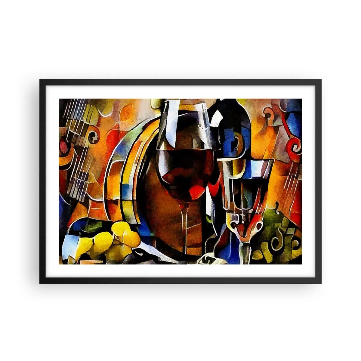 Poster in einem schwarzem Rahmen - Abstraktes Stillleben mit Gläsern und Instrumenten - 70x50cm - Und die Welt nimmt Farben an - Moderne Wanddekoration für Wohnzimmer und Schlafzimmer ARTTOR