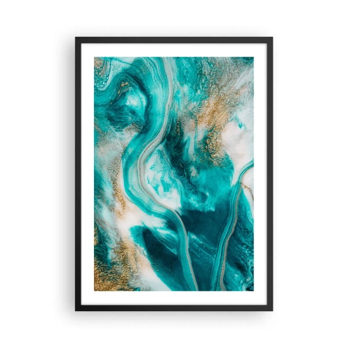Poster in einem schwarzem Rahmen - Eine abstrakte Komposition in Türkis- und Goldtönen. - 50x70cm - Der Fluss aus Gold - Moderne Wanddekoration für Wohnzimmer und Schlafzimmer ARTTOR