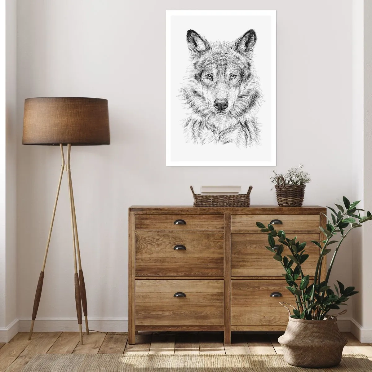 Poster - Detaillierte Zeichnung eines Wolfes im Schwarz-Weiß-Stil - 50x70cm - Ein geborener Anführer - Moderne Wanddekoration für Wohnzimmer und Schlafzimmer ARTTOR