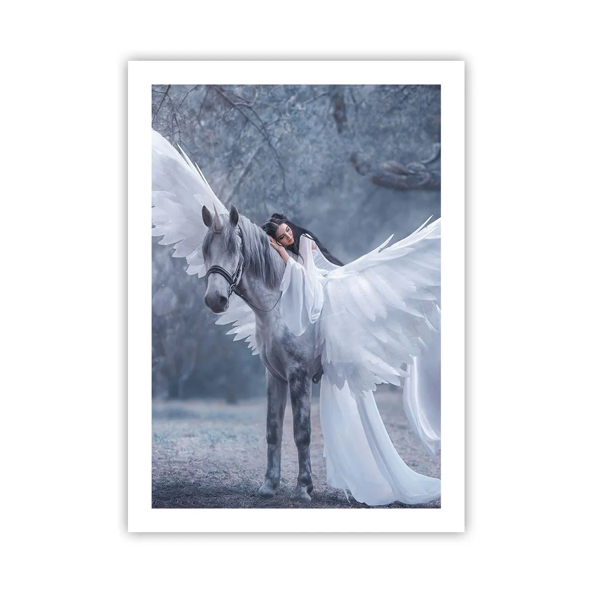 Poster - Pegasus mit weißen Flügeln und ätherischer Gestalt - 50x70cm - Ein inspirierter Moment - Moderne Wanddekoration für Wohnzimmer und Schlafzimmer ARTTOR