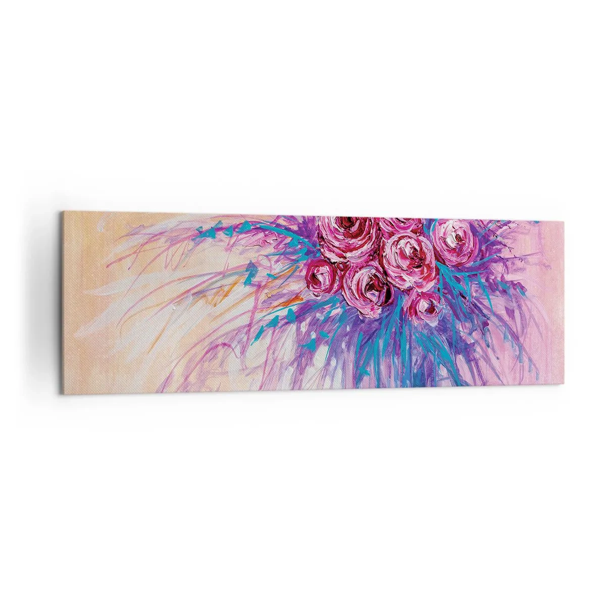Bild auf Leinwand - Leinwandbild - Ein Strauß Rosen in Pastellfarben - 160x50cm - Rosenbrunnen - Moderne Wanddekoration für Wohnzimmer und Schlafzimmer ARTTOR