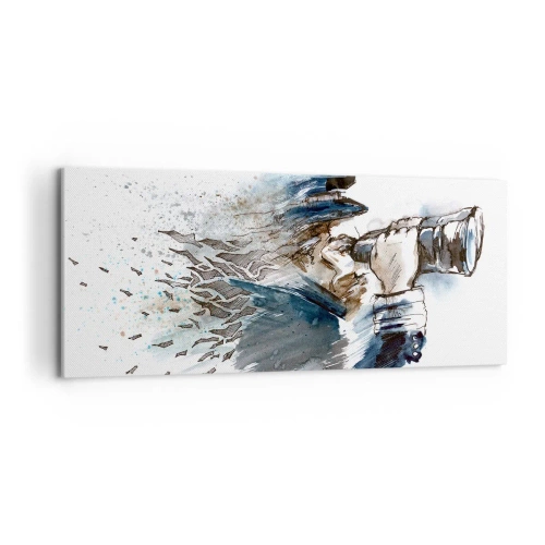 Bild auf Leinwand - Leinwandbild - Ein Kapitän mit Fernglas in einer dynamischen Aquarellszene - 120x50cm - Zehn auf der Beaufort-Skala! - Moderne Wanddekoration für Wohnzimmer und Schlafzimmer ARTTOR