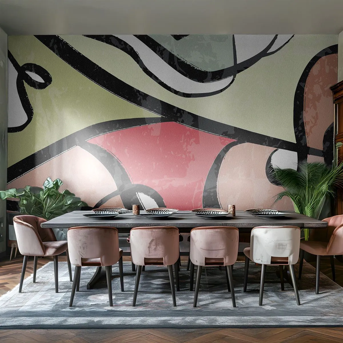 Maßgeschneiderte Fototapete Standard Eco - Pirouetten unter Farben - Abstraktion, Stück, Modern