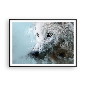 Poster in einem schwarzem Rahmen - Aquarellporträt eines Wolfes - 100x70cm - Lerne die Wolfsseele kennen - Moderne Wanddekoration für Wohnzimmer und Schlafzimmer ARTTOR