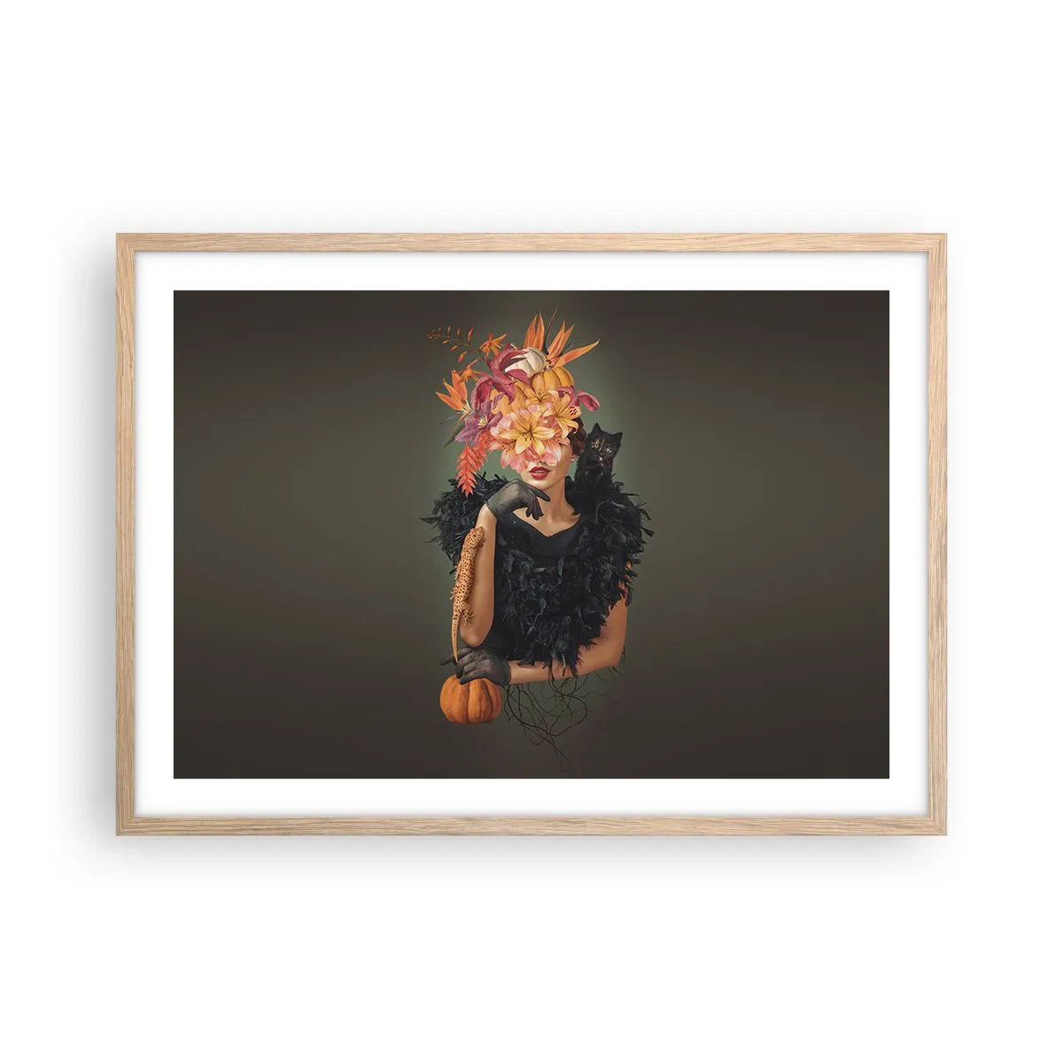 Poster in einem Rahmen aus heller Eiche - Der Zauber einer Hexe - 70x50 cm