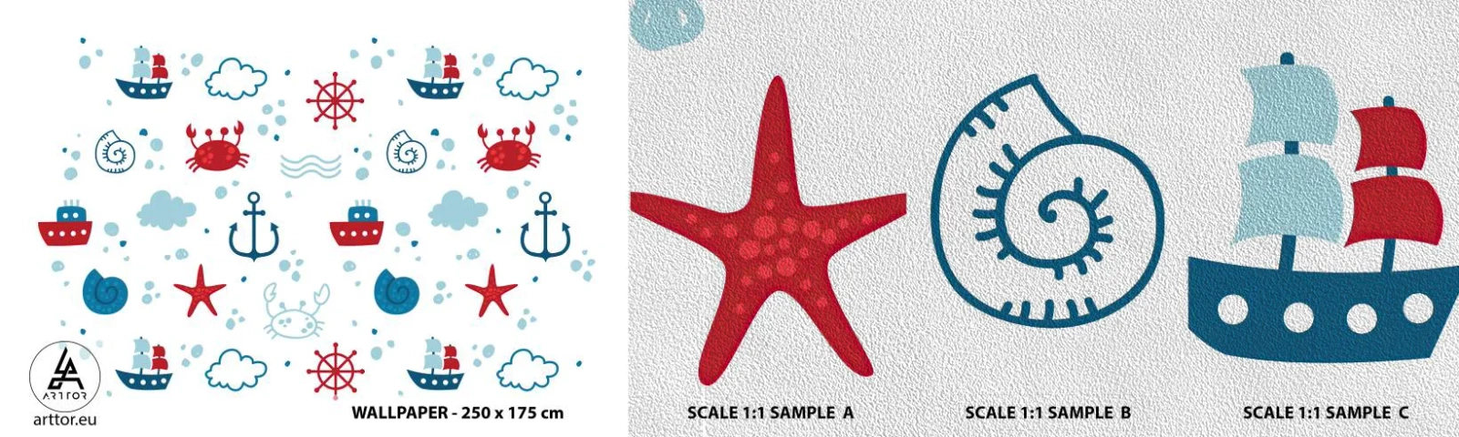 Fototapeten Muster Premium Sand - Märchen vom Meer - Segeln, Nautisch, Anker - 100x30 cm