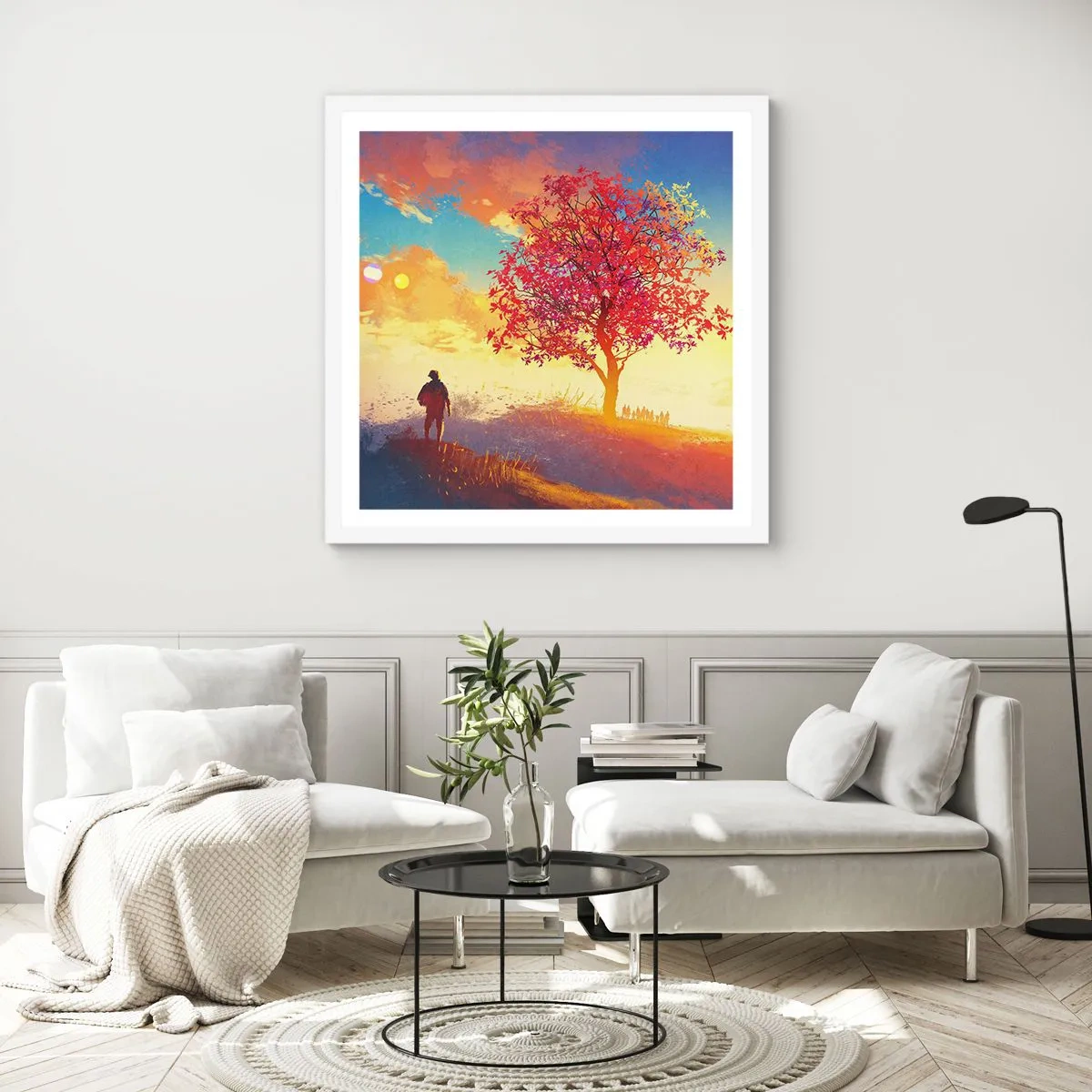 Poster in einem weißen Rahmen - Pilger am Ziel - 50x50 cm