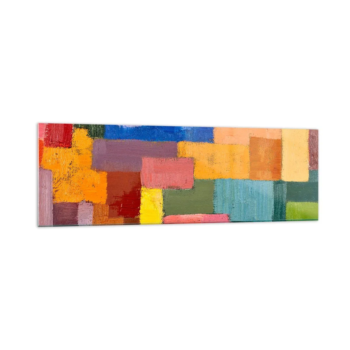 Glasbild - Bild auf glas - Bunte abstrakte Rechtecke in verschiedenen Farbtönen - 160x50cm - Jeder ist anders, alle bunt - Moderne Wanddekoration für Wohnzimmer und Schlafzimmer ARTTOR