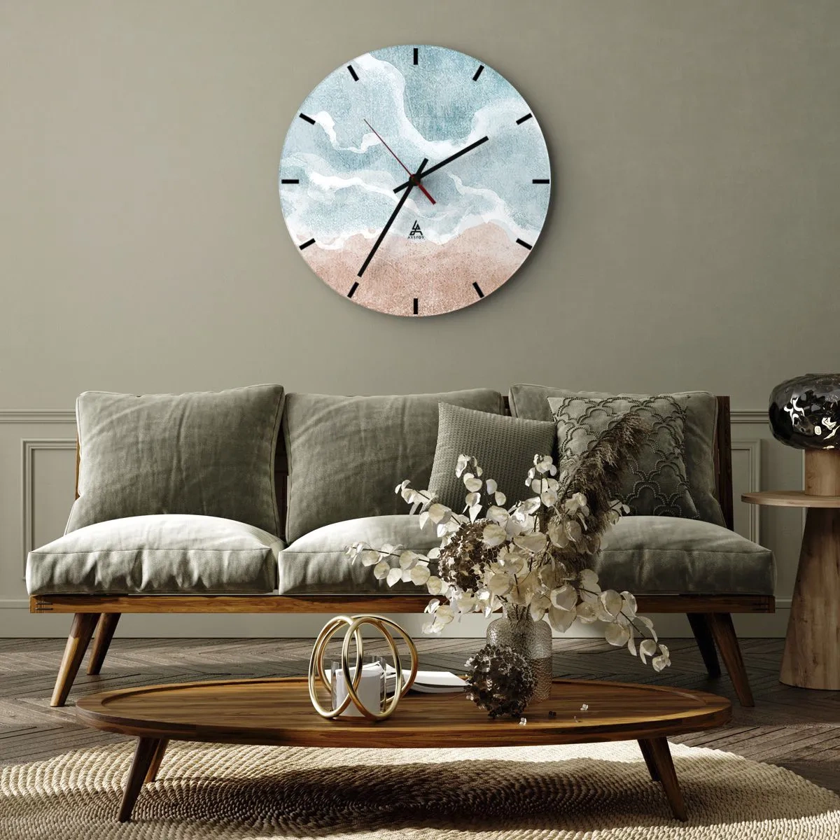 Wanduhr - Glasuhr - Pastell-Abstraktion erinnert an Himmel und Sand - 30x30cm - Cloud-Abstraktion - Moderne Wanddekoration für Wohnzimmer, Küche und Schlafzimmer ARTTOR