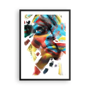 Poster in einem schwarzem Rahmen - Künstlerisches Porträt einer Frau in abstrakten Farben - 50x70cm - Eine bunte Persönlichkeit - Moderne Wanddekoration für Wohnzimmer und Schlafzimmer ARTTOR