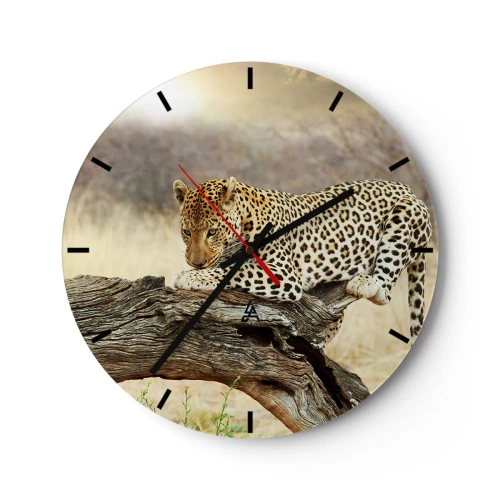 Wanduhr - Glasuhr - Ein Leopard ruht auf einem trockenen Ast - 30x30cm - Ich gehe meine eigenen Wege - Moderne Wanddekoration für Wohnzimmer, Küche und Schlafzimmer ARTTOR