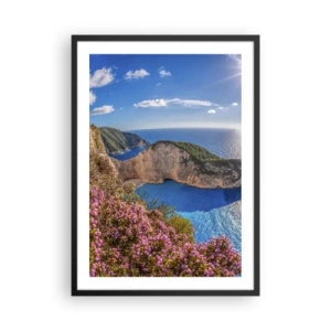 Poster in einem schwarzem Rahmen - Navagio Bay auf der Insel Zakynthos mit Klippen und Meer - 50x70cm - Mein toller Griechenlandurlaub - Moderne Wanddekoration für Wohnzimmer und Schlafzimmer ARTTOR