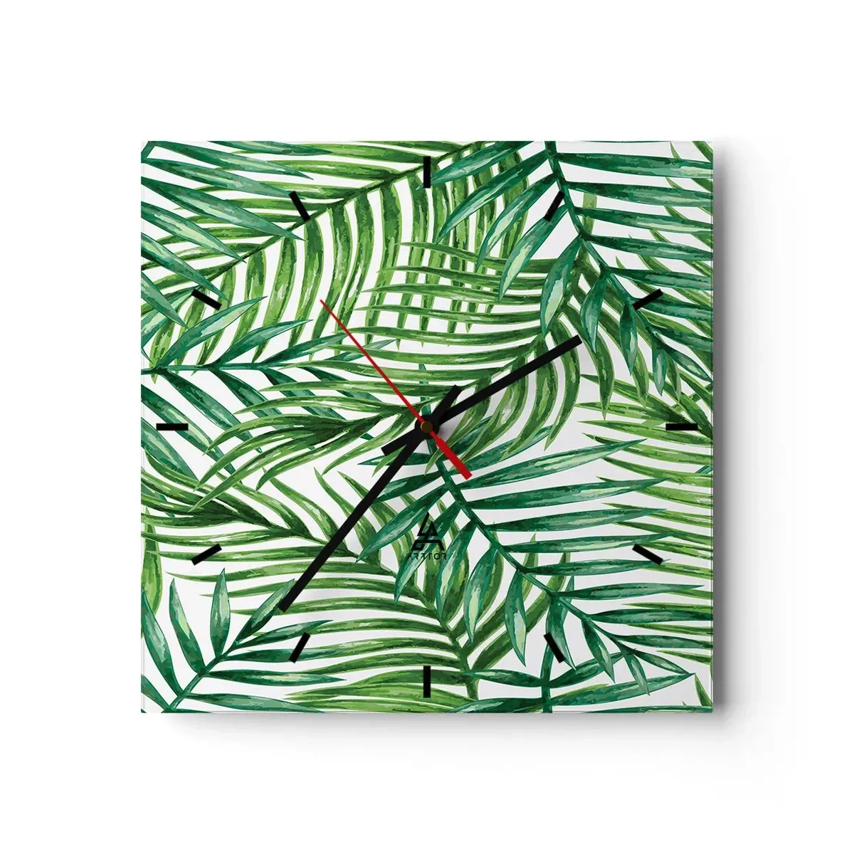 Wanduhr - Glasuhr - Grüne tropische Palmblätter auf hellem Hintergrund - 30x30cm - Unter dem grünen Baldachin - Moderne Wanddekoration für Wohnzimmer und Schlafzimmer ARTTOR