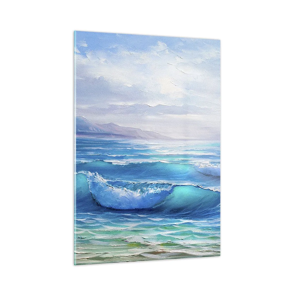 Glasbild - Bild auf glas - Blaue Meereswellen plätschern an einem sonnigen Tag an die Küste - 50x70cm - Es bringt Erleichterung - Moderne Wanddekoration für Wohnzimmer und Schlafzimmer ARTTOR