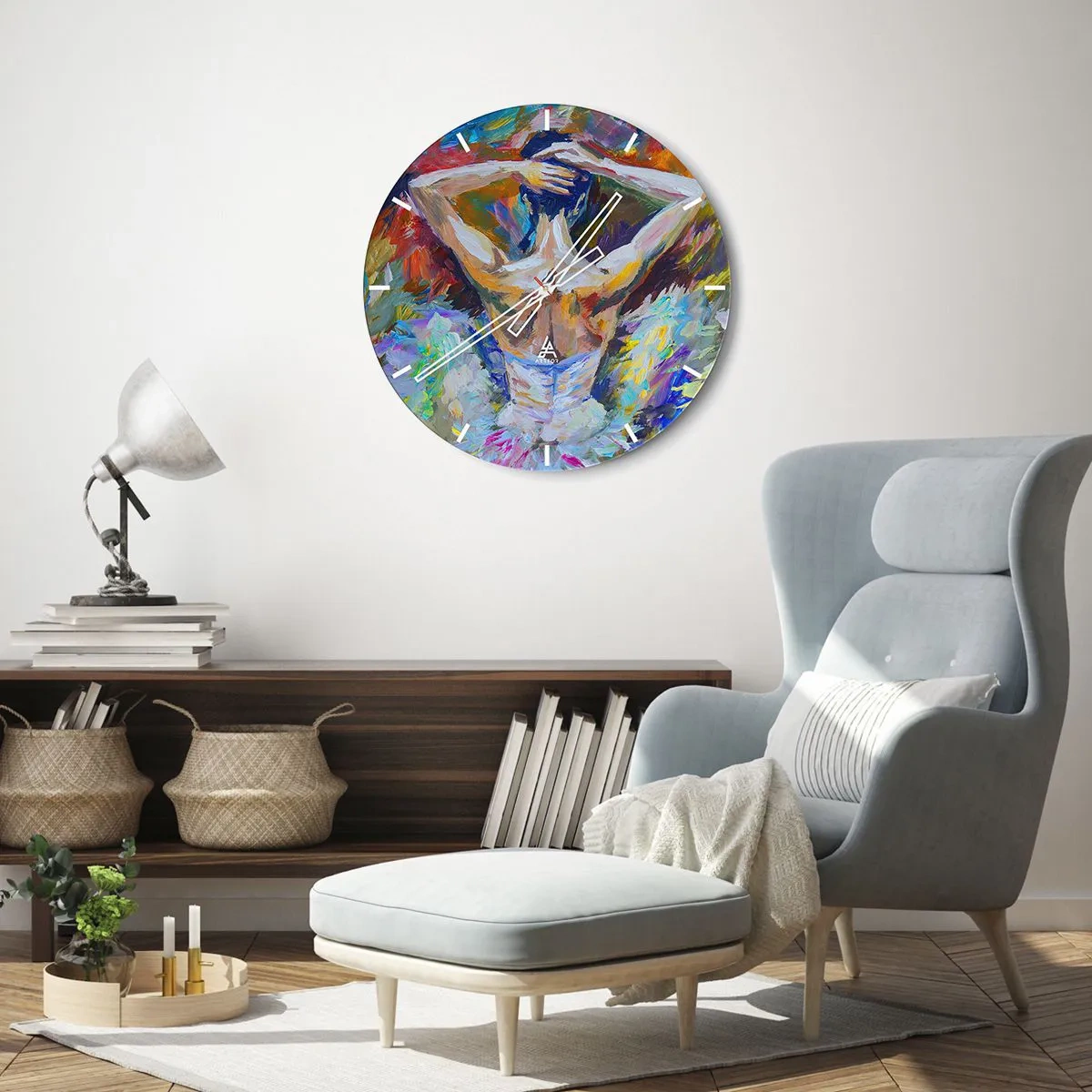 Wanduhr - Glasuhr - Ein abstraktes Bild einer Ballerina in dynamischen, bunten Farben. - 30x30cm - Es kann alles sein - Moderne Wanddekoration für Wohnzimmer, Küche und Schlafzimmer ARTTOR