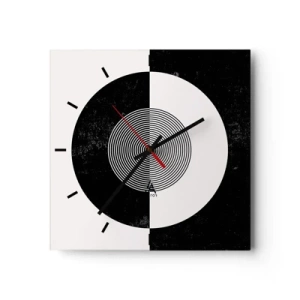 Wanduhr - Glasuhr - Grafisches Muster in kontrastierendem Schwarz und Weiß - 30x30cm - Harmonie in Schwarz und Weiß - Moderne Wanddekoration für Wohnzimmer und Schlafzimmer ARTTOR