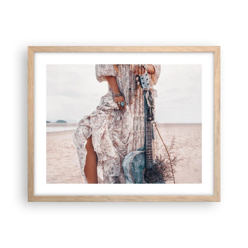 Poster in einem Rahmen aus heller Eiche - Kinderblumen auf dem Weg - 50x40 cm