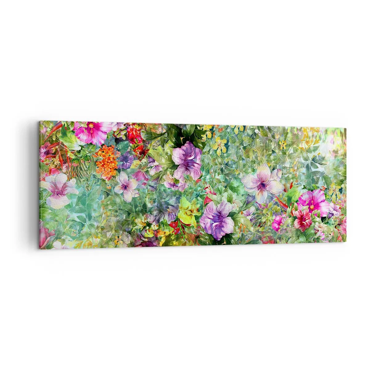 Bild auf Leinwand - Leinwandbild - Ein buntes Blumenarrangement auf grünem Hintergrund - 140x50cm - In Blumen für das Verderben - Moderne Wanddekoration für Wohnzimmer und Schlafzimmer ARTTOR