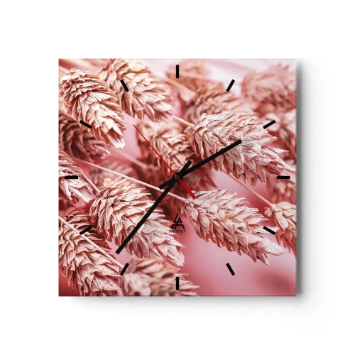 Wanduhr - Glasuhr - Nahaufnahme der rosa gefärbten Ohren - 30x30cm - Eine Blumenkaskade in Rosa - Moderne Wanddekoration für Wohnzimmer und Schlafzimmer ARTTOR