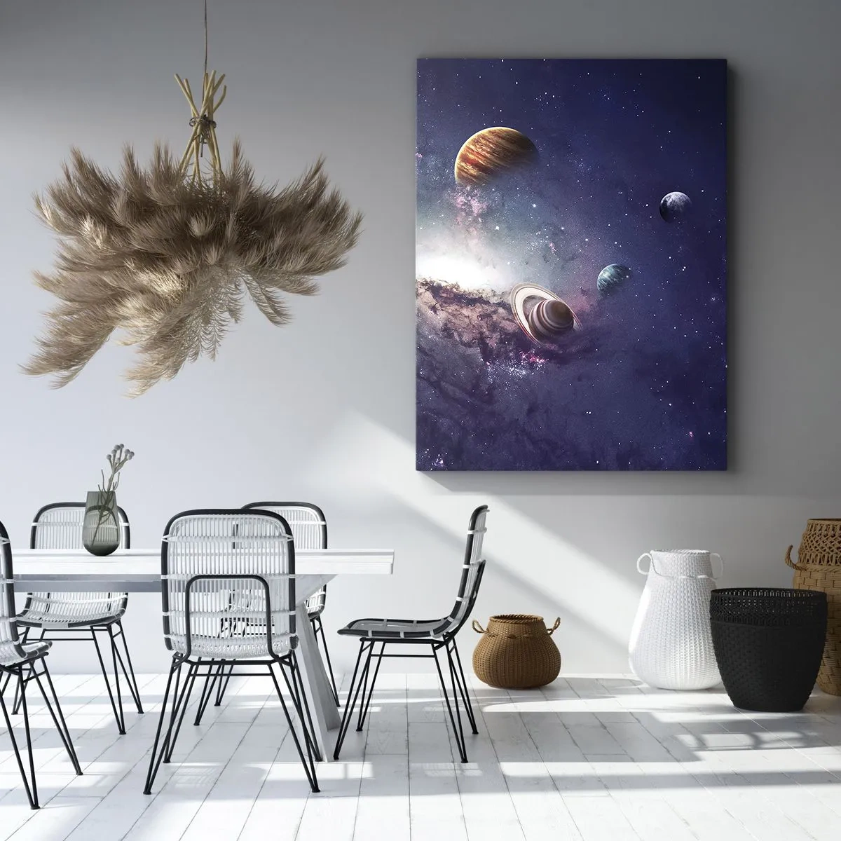 Bild auf Leinwand - Leinwandbild - Planeten in einer Galaxie mit einem Nebel im Hintergrund - 80x120cm - Solar-Tanz-System - Moderne Wanddekoration für Wohnzimmer und Schlafzimmer ARTTOR
