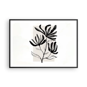 Poster in einem schwarzem Rahmen - Minimalistisches schwarz-weißes Blumenmotiv - 100x70cm - Skizze für das Herbarium - Moderne Wanddekoration für Wohnzimmer und Schlafzimmer ARTTOR