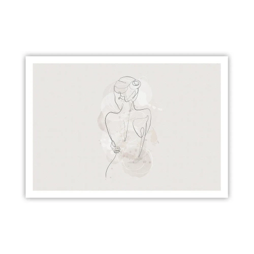 Poster - Eine minimalistische Skizze einer weiblichen Silhouette vor hellem Hintergrund. - 100x70cm - Wie ein sensibles Instrument - Moderne Wanddekoration für Wohnzimmer und Schlafzimmer ARTTOR
