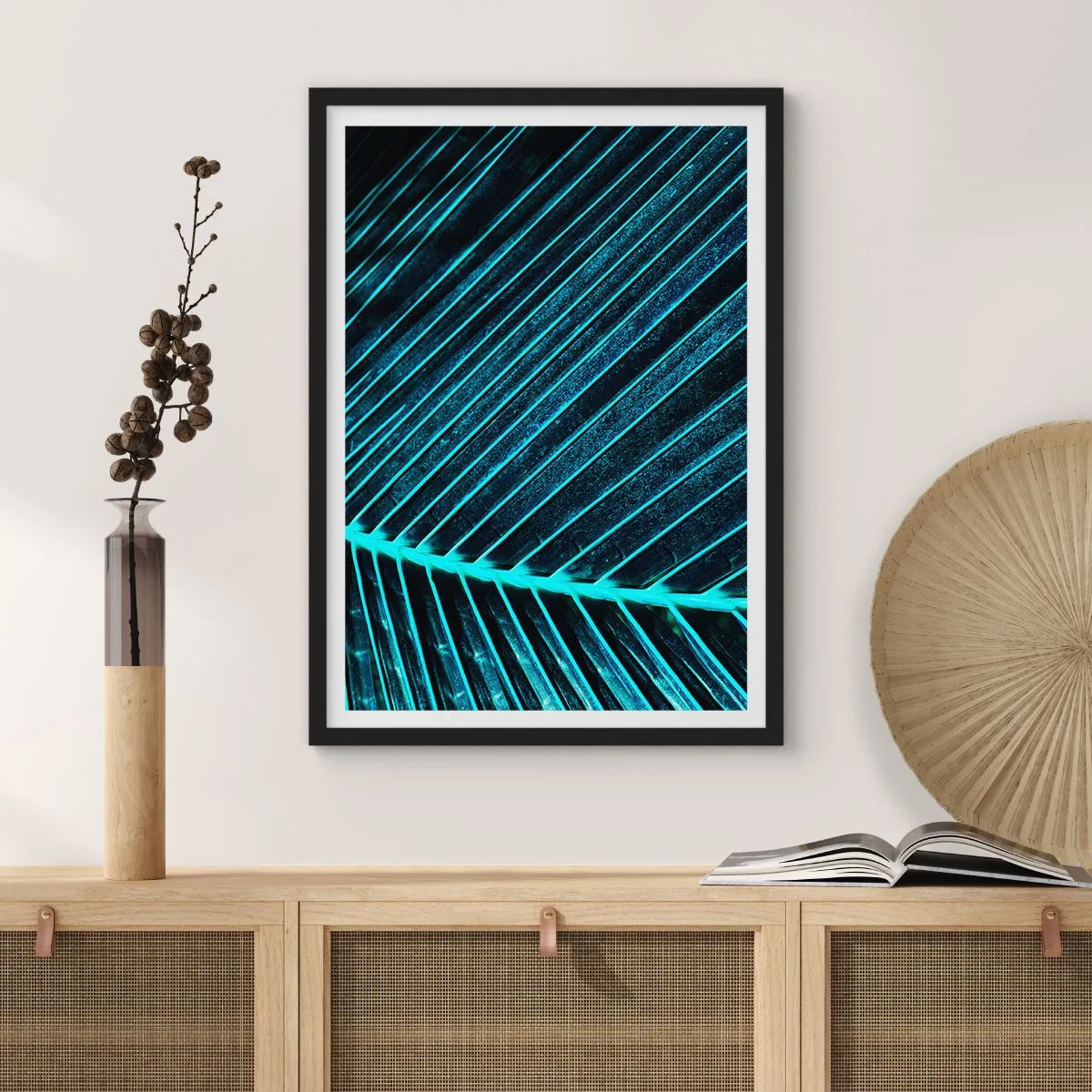 Poster in einem schwarzem Rahmen - Abstrakte Blattstruktur in Neonfarben - 50x70cm - Grüne Textur - Moderne Wanddekoration für Wohnzimmer und Schlafzimmer ARTTOR