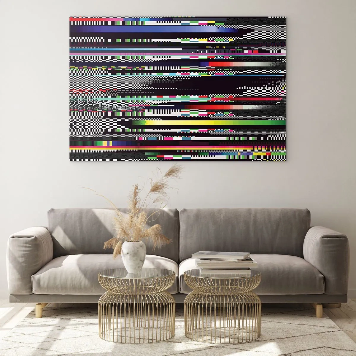 Glasbild - Bild auf glas - Abstrakte Glitch-Grafiken im digitalen Stil - 120x80cm - Das Kontrollbild der Realität - Moderne Wanddekoration für Wohnzimmer und Schlafzimmer ARTTOR