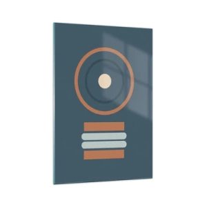 Glasbild - Bild auf glas - Eine geometrische Komposition mit Kreisen und Rechtecken in gedämpften Farben. - 70x100cm - Das Wesen der Dinge - Moderne Wanddekoration für Wohnzimmer und Schlafzimmer ARTTOR