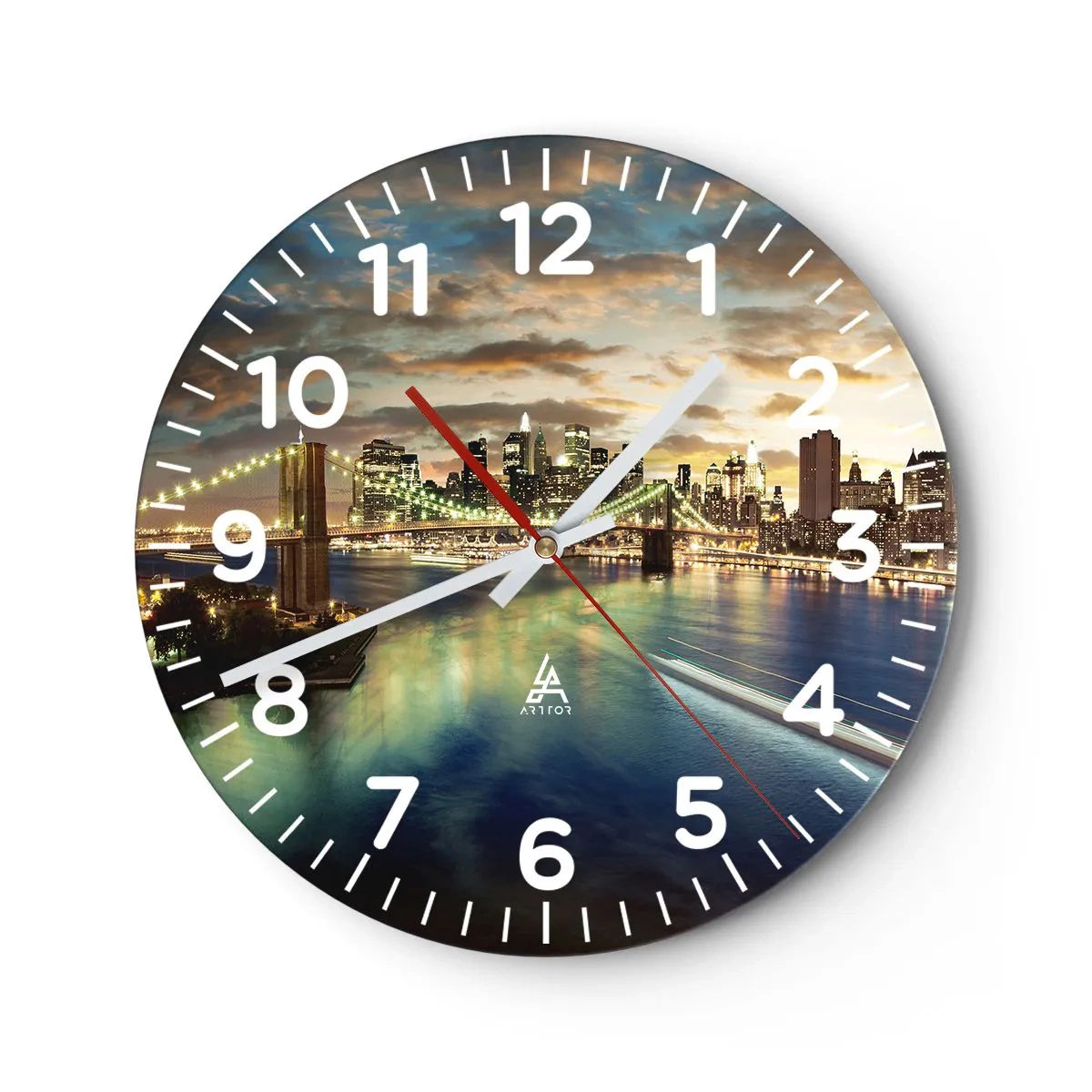 Wanduhr - Glasuhr - Ein heller Abend über Manhattan - 40x40 cm