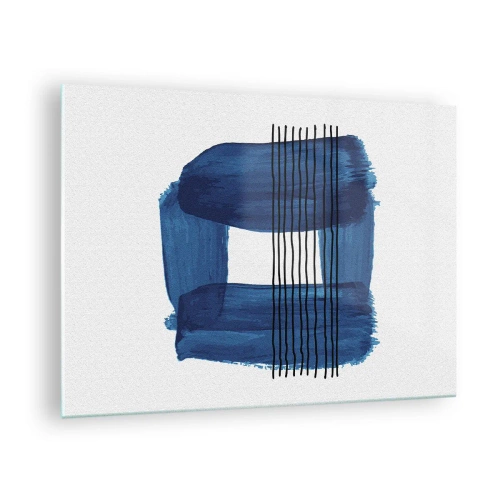 Glasbild - Bild auf glas - Moderne Abstraktion in Blautönen - 70x50cm - Blaue und schwarze Komposition - Moderne Wanddekoration für Wohnzimmer und Schlafzimmer ARTTOR