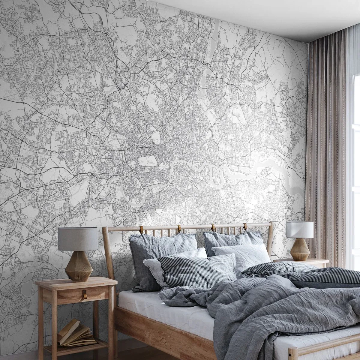 Fototapete Premium Canvas - Ein minimalistischer Stadtplan in Grautönen - 100x70cm - Karte des Labyrinths von London - Moderne Wanddekoration für Wohnzimmer und Schlafzimmer ARTTOR