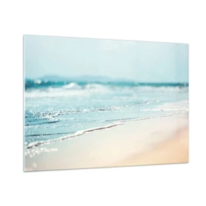 Glasbild - Bild auf glas - Sanfte Meereswellen plätschern an den Sandstrand - 100x70cm - Hitze und Lärm - Moderne Wanddekoration für Wohnzimmer und Schlafzimmer ARTTOR
